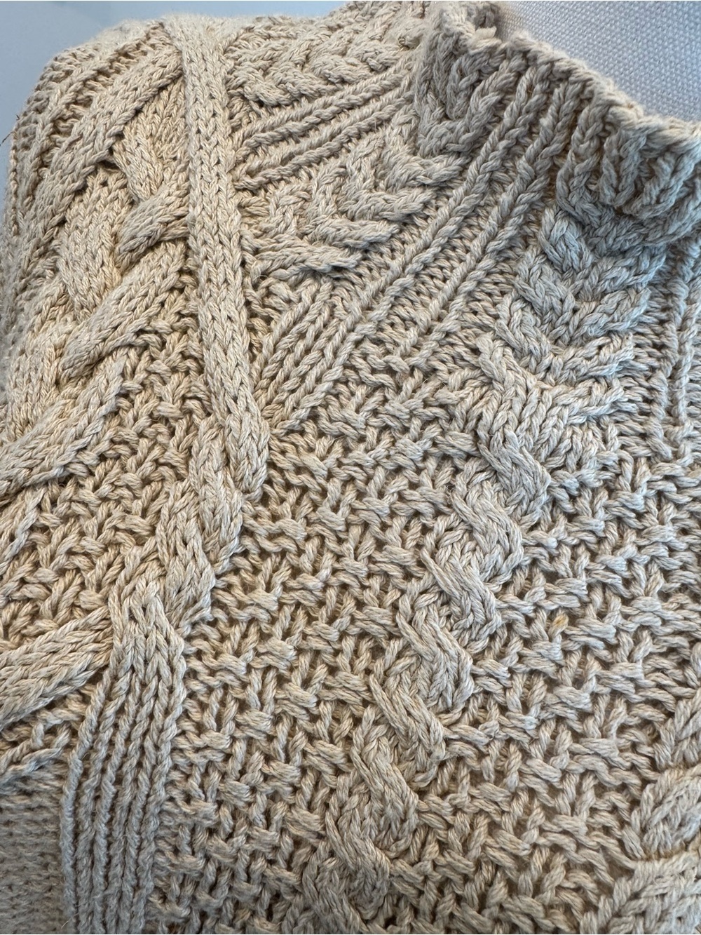 Harold's Vintage Cream Cable Knit Mockneck Sweater Cotton Linen Size M - Picture 5 of 8